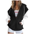 thumbnail image 1 of HomeDM Womens Full Zip Up Sweatshirts Long Sleeve Hoodie Jacket Tops Loose Fit Coat Color Block Drawstring Sweatshirts Pockets - Black/XL, 1 of 6