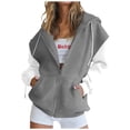 thumbnail image 1 of HomeDM Womens Full Zip Up Sweatshirts Long Sleeve Hoodie Jacket Tops Loose Fit Coat Color Block Drawstring Sweatshirts Pockets - Gray/L, 1 of 6