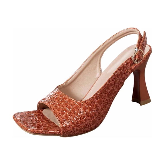 HomeDM Womens Kitten Heels Slingback Sandals Square Open Toe Slip On Comfort Stiletto Mules Summer Dress Pumps, Brown Size 8.5