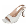 thumbnail image 1 of HomeDM Womens Kitten Heels Slingback Sandals Square Open Toe Slip On Comfort Stiletto Mules Summer Dress Pumps, White Size 5.5, 1 of 9