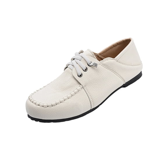 HomeDM Womens Loafers Round Toe Lace-Up Slip-On Flat Dress Shoes for Casual Work Office, White Size 9
