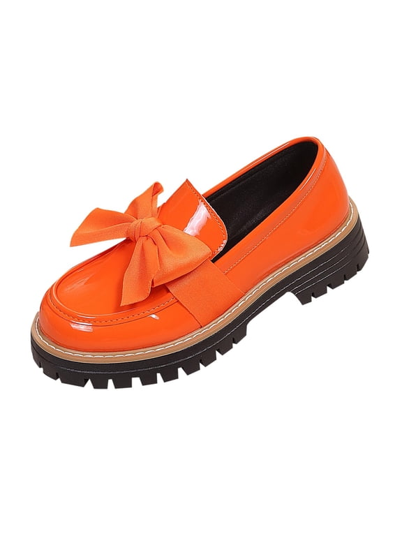Womens Loafers Shoes Platform Chunky Penny Loafer Slip On Comfortable Work Office Business Casual Dress Shoes, Orange Size 5.5