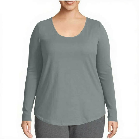 HomeDM Womens Long Sleeve Shirts Crew Neck Loose Fit Solid Color T-Shirts Fall Undershirts Baselayer - Gray/S