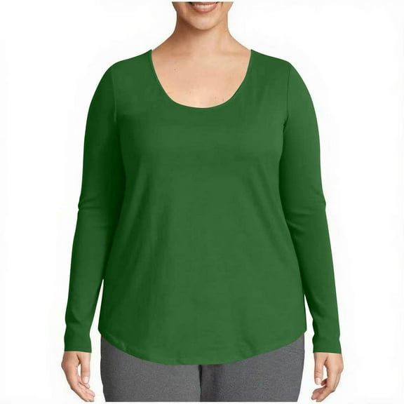 HomeDM Womens Long Sleeve Shirts Crew Neck Loose Fit Solid Color T-Shirts Fall Undershirts Baselayer - Green/S