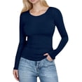 thumbnail image 1 of HomeDM Womens Long Sleeve Shirts Crew Neck Solid Color Basic Pullover Tops Fall Tight Fitted Ribbed Shirts - Navy/XL, 1 of 7