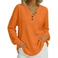 thumbnail image 1 of HomeDM Womens Long Sleeve Shirts, Solid Color Waffle Texture V Neck Pullover Tops - Orange/XL, 1 of 6