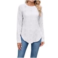 thumbnail image 1 of HomeDM Womens Long Sleeve Shirts Trendy Solid Color Basic Crewneck Tee Fall Tops with Side Split Casual Workout Curved Hem T-Shirts - White/S, 1 of 7