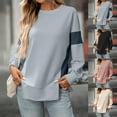 thumbnail image 1 of HomeDM Womens Long Sleeve Sweatshirts Crewneck Color Block Pullover Tops Side Split Hem - Blue/L, 1 of 7