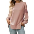 thumbnail image 1 of HomeDM Womens Long Sleeve Sweatshirts Crewneck Color Block Pullover Tops Side Split Hem - Pink/S, 1 of 6