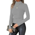 thumbnail image 1 of HomeDM Womens Long Sleeve Tops Mock Turtleneck Basic T Shirt Fall Tight Fitted Thermal Ribbed Sweaters - Gray/2XL, 1 of 9