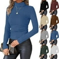 thumbnail image 1 of HomeDM Womens Long Sleeve Tops Mock Turtleneck Basic T Shirt Fall Tight Fitted Thermal Ribbed Sweaters - Navy/L, 1 of 9