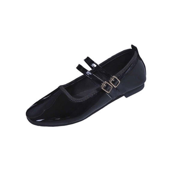 HomeDM Womens Mary Jane Ballet Flats Ankle Strap Dressy Comfortable Closed Toe Flats Wedding Dress Shoes, Black Size 8.5