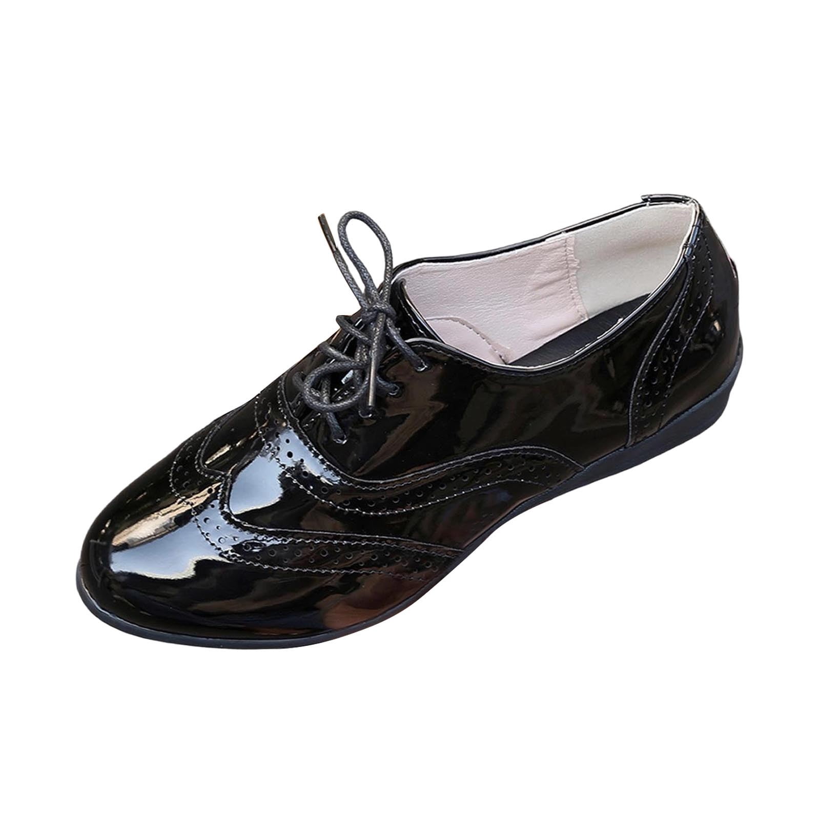 HomeDM Womens Oxford Shoes Lace Up Slip-On PU Leather Flats Dress Shoes ...