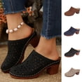 thumbnail image 1 of HomeDM Womens Platform Chunky Mules Low Block Heels Closed Toe Slip-on Sandals Summer Vacation Slide Clogs, Black Size 5.5, 1 of 10