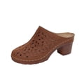 thumbnail image 1 of HomeDM Womens Platform Chunky Mules Low Block Heels Closed Toe Slip-on Sandals Summer Vacation Slide Clogs, Brown Size 8.5, 1 of 9