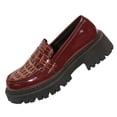thumbnail image 1 of HomeDM Womens Platform Low Chunky Heel Loafers Round Closed Toe Slip On Office Work Business Casual Shoes, Wine Size 7, 1 of 9