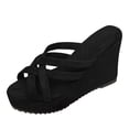 thumbnail image 1 of HomeDM Womens Platform Wedge Sandals Open Toe Slip On Strappy Heels Summer Slides, Black Size 7.5, 1 of 4