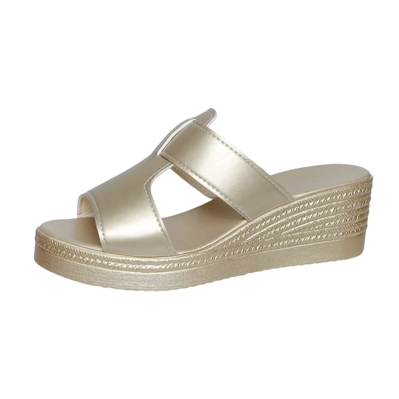 HomeDM Womens Platform Wedge Slides Sandals Comfortable Arch Support Casual Slip-On Sandals for Beach Summer Walking, Gold Size 8.5