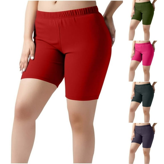HomeDM Womens Plus Size Biker Shorts - Sizes S-5XL High Waist Knee Length Leggings Shorts Tummy Control Workout Shorts for Yoga Hiking - Red/L