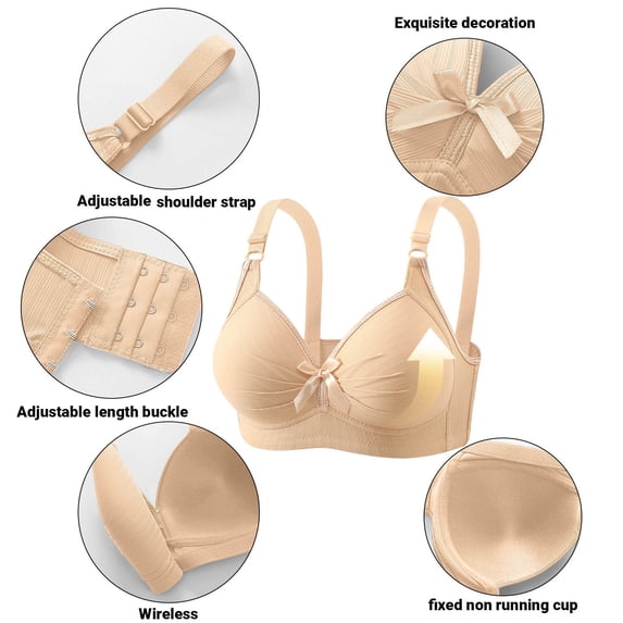 HomeDM Womens Plus Size Bras Full Coverage Wirefree Push Up Bra Full Coverage - Beige/L