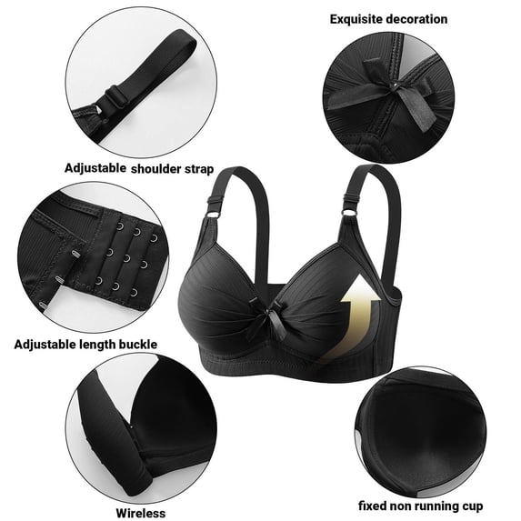 HomeDM Womens Plus Size Bras Full Coverage Wirefree Push Up Bra Full Coverage - Black/L