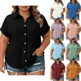 thumbnail image 1 of HomeDM Womens Plus Size Button Down Shirts Short Sleeve Loose Fit Collared V Neck Summer Tops - Black/L, 1 of 8