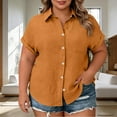thumbnail image 1 of HomeDM Womens Plus Size Button Down Shirts Short Sleeve Loose Fit Collared V Neck Summer Tops - Orange/2XL, 1 of 7