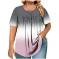 thumbnail image 1 of HomeDM Womens Plus Size Tops Summer Short Sleeve T-Shirts Button Down Crew Neck Dressy Casual Pleated Pullover L-5XL, 1 of 6
