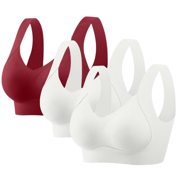HomeDM Womens Push Up Sport Bras Light Support Yoga Camisole Plus Size Wireless Workout Bralettes Full Coverage Everyday Bras Solid Color Seamless No Underwire V Neck Sports Bra 3PCS Size 5XL