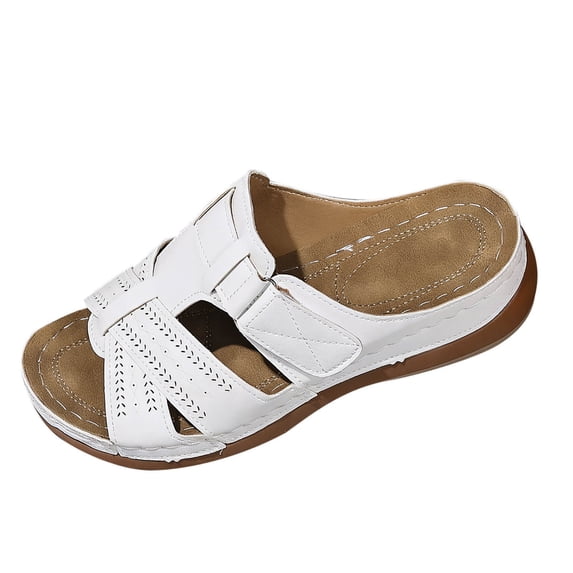 HomeDM Womens Sandals Micro-Wedge Open Toe Slip-On Summer Beach Vacations Slide Sandals, White Size 8.5