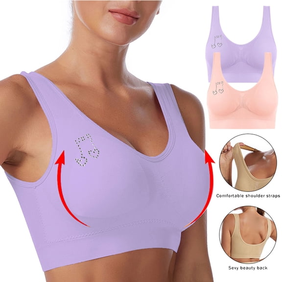 HomeDM Womens Seamless Bras - Sizes S-4XL Plus Size No Underwire Everyday Bras Supportive Wireless Push Up Full Coverage Bralettes Comfort Solid Color T-Shirt Bra - Purple/S