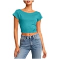thumbnail image 1 of HomeDM Womens Short Sleeve Open Back Workout Shirts, Boat Neck Cropped Tops Gym Running Yoga T Shirts - Sky Blue/S, 1 of 8