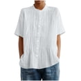 thumbnail image 1 of HomeDM Womens Short Sleeve Shirts, Button Down Crew Neck Trendy Pleated Loose Fit Tunic Tops - White/M, 1 of 6