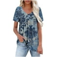 thumbnail image 1 of HomeDM Womens Short Sleeve Shirts Summer Floral Tunic Tops V Neck Loose Fit Flowy Work Shirts for Leggings S-2XL, 1 of 7