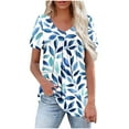 thumbnail image 1 of HomeDM Womens Short Sleeve Shirts Summer Floral Tunic Tops V Neck Loose Fit Flowy Work Shirts for Leggings S-2XL, 1 of 7