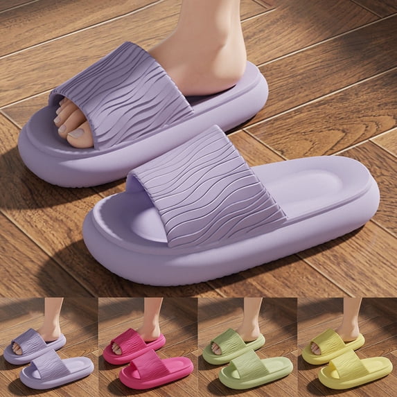 HomeDM Womens Shower Slippers Open Toe Non Slip Bathroom House Slippers Summer Quick Drying Beach Sandals, Purple Size 5.5-6
