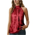 thumbnail image 1 of HomeDM Womens Sleeveless Tank Tops Casual Mock Neck Button Back Summer Work Office Tops - Red/XL, 1 of 9