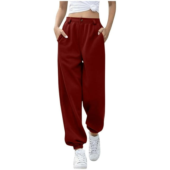 HomeDM Womens Sweatpants Lounge Joggers Pants for Women Solid Color Workout Sweat Pants Comfy Jogger Trousers for Athletic Casual - Wine/XL