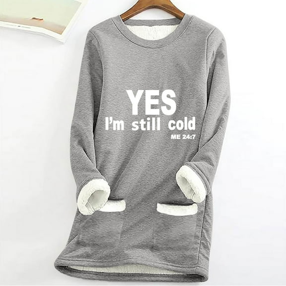 HomeDM Womens Sweatshirt Warm Sherpa Lined Fleece Crewneck Sport Sweatshirt Letter Print Pullover Loungewear S-XXL Gray/S