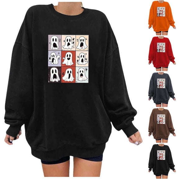 HomeDM Womens Sweatshirts Casual Crew Neck Long Sleeve Shirts Casual Pullover Tops Fall Sweatshirt for Women - Black/S