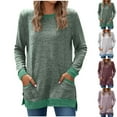 thumbnail image 1 of HomeDM Womens Sweatshirts Crewneck Pullovers Tops Color Block Long Sleeve Side Split Fall Shirts Pockets - Green/L, 1 of 7