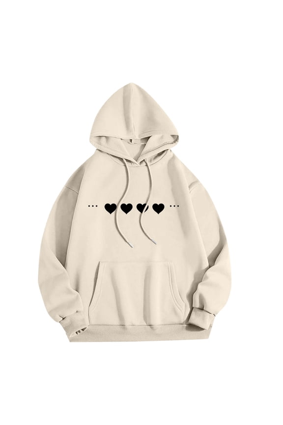Womens Sweatshirts Cute Heart Athletic Hoodies Pullover Tops Long Sleeve Fall Winter Sweaters with Pocket - Beige/S