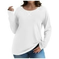 thumbnail image 1 of HomeDM Womens Sweatshirts Long Sleeve Shirts Solid Color Casual Crewneck Tops Basic Tee Fall Trendy Outfits, 1 of 5
