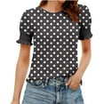 thumbnail image 1 of HomeDM Womens T-Shirts Short Sleeve with Smocked Cuff Crew Neck Polka Dot Loose Fit Pullover Tops - Black/M, 1 of 6