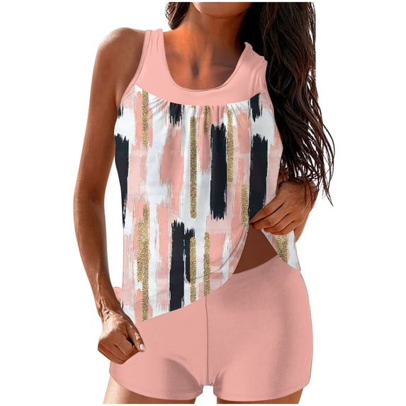 HomeDM Womens Tankini Swimsuits 2 Pieces Tummy Control Tankini Top with Shorts Floral Print Bathing Suits Pink Size L