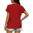 thumbnail image 1 of HomeDM Womens V-Neck Short Sleeve T-Shirts Solid Color Loose Fit Summer Pullover Tops - Red/XL, 1 of 6