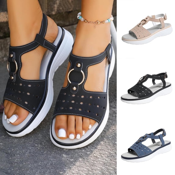 HomeDM Womens Walking Sandals Open Toe Ankle Strap Comfortable Thick Cushion Outdoor Summer Beach Sandals Size 8.5