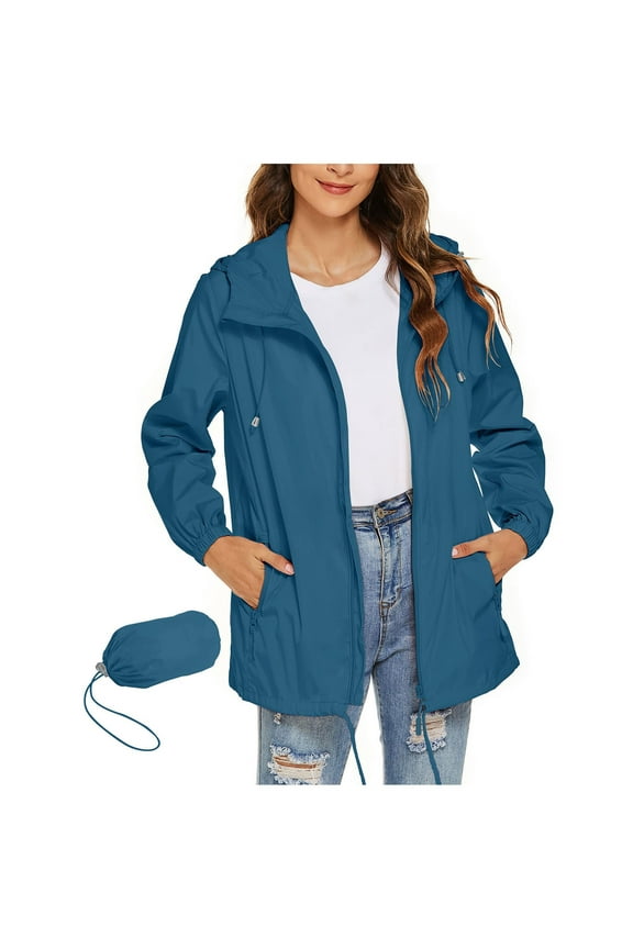 Womens Waterproof Raincoat Lightweight Breathable Rain Jacket Hooded Rain Coat Outdoor Windbreaker with Pocket