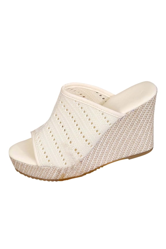 Womens Wedge Heels Sandals Espadrilles Open Toe Slip On Summer Platform Mules, Beige Size 8