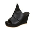 thumbnail image 1 of HomeDM Womens Wedge High Heels Sandals Platform Open Toe Slip On Summer Comfortable Wedges Mules, Black Size 7.5, 1 of 9